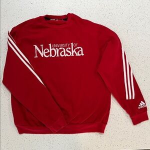 adidas Red University of Nebraska Crewneck Sweater with White Stripes